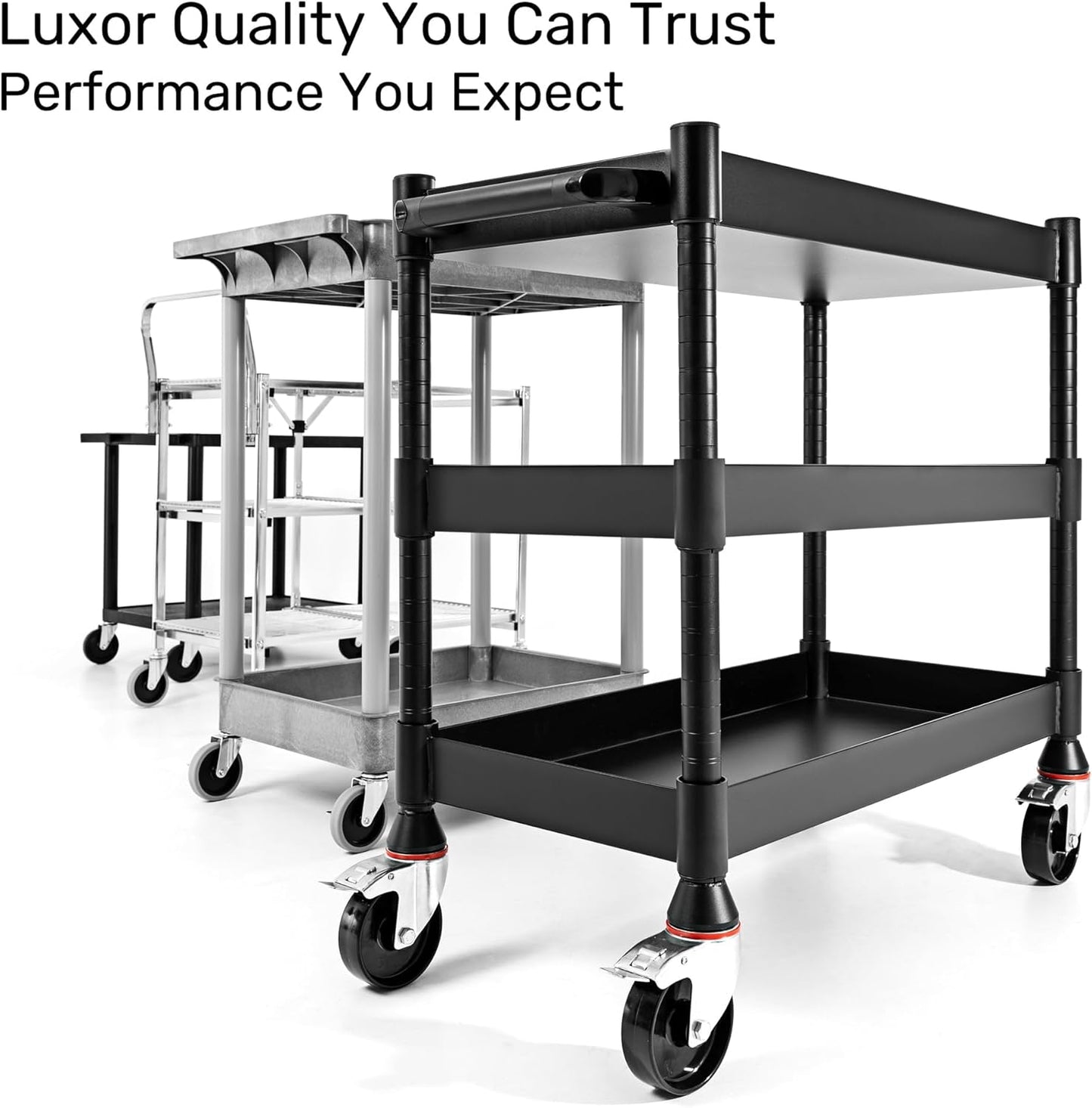 MightyHaul 18" Heavy-Duty Utility Cart with 2 Reversible Shelves, 1,200 lb Capacity, Heavy-Duty Casters for Industrial Use