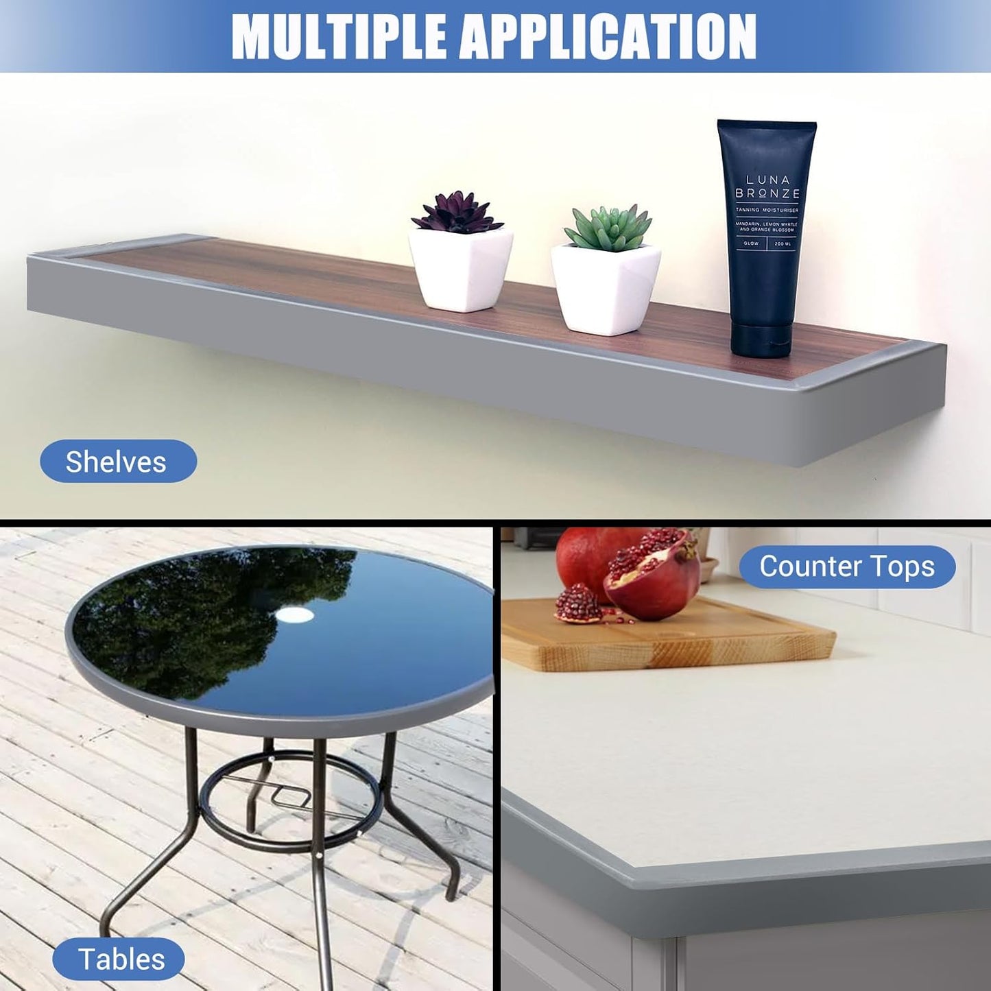 Rubber Edge Trim, Flexible Self Adhesive U Shaped Edge Banding, 1"(25mm) U Channel Furniture(Cabinet, Drawer, Desk, Table, Counter Top) Edge Protector, Edge Guards for Woods, 20Ft, Grey