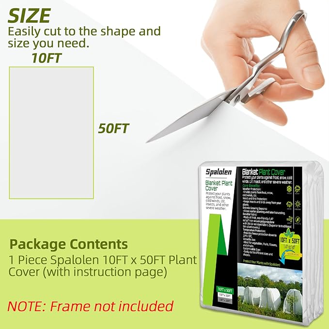 Plant Covers Freeze Protection, 10ft X 50ft Floating Row Cover 1.47 oz/yd² Fabric, Garden Frost Cloth Frost Blanket Plant Frost Covers for Outdoor Winter Frost/Sun Pest Protection - White