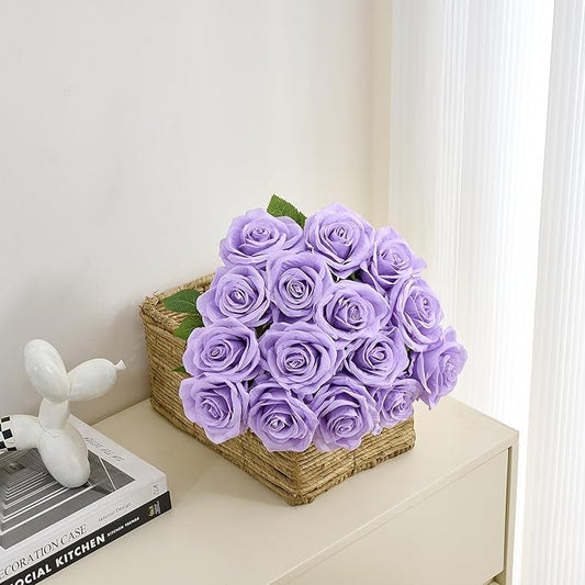 15pcs Fake Roses Lavender Artificial Silk Flowers Faux Rose Flower Long Stems Bouquet for Arrangement Wedding Centerpiece Party Home Kitchen Decor