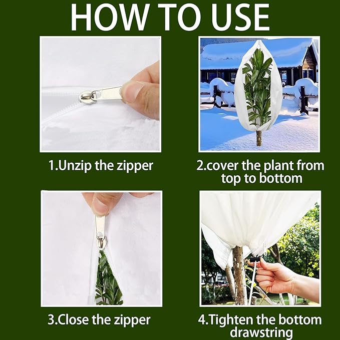 CMINGJ Plant Frost Protection Covers with Viewing Window, 63" x 70.8", 2 Pack, Reusable Drawstring Tree Cover, Winter Tree Blanket with Zipper for Outdoor Plants, Frost Protection Cloths ((2 Pack)