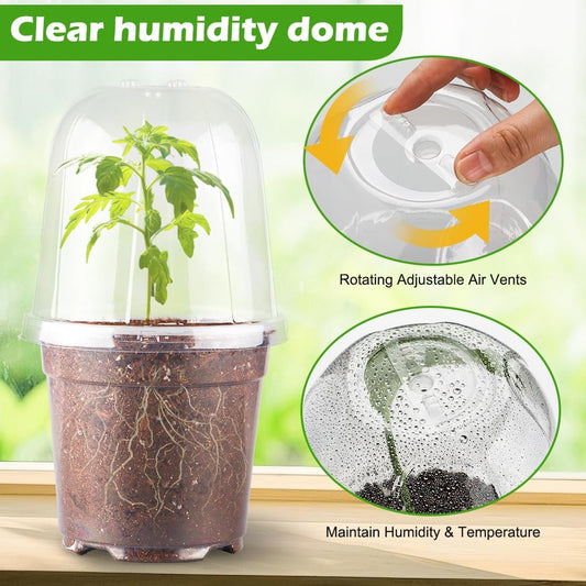 30 Pcs Clear Plastic Humidity Dome, Adjustable Ventilation Plant Cloche for Seedlings Fits 6Inch Nursery Pots, Reusable Transparent Grow Dome Cover for Seed Starter Pots Outdoor Gardening Plant Growth