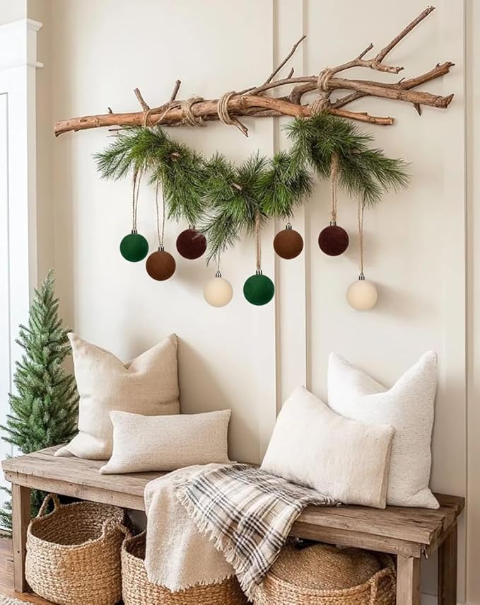 30PCS Velvet Christmas Ball Ornaments Set, 2.36" Shatterproof Baubles for Christmas Tree Decorations, Hanging Baubles with Soft Velvet Finish for Thanksgiving Holiday Party Décor, Dark Green