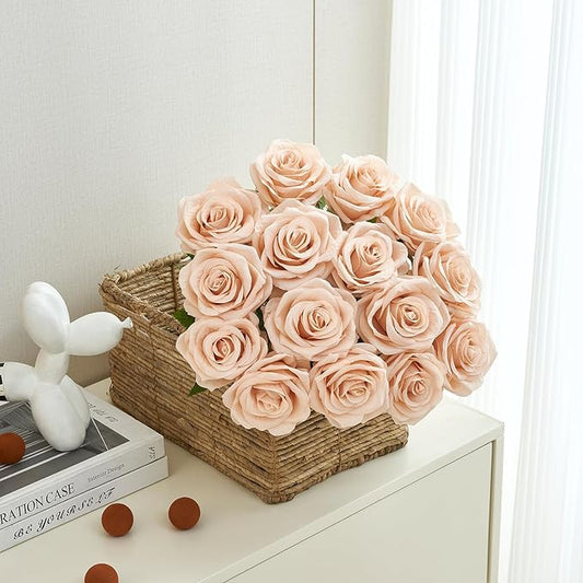15pcs Fake Roses Artificial Silk Flowers Faux Rose Flower Long Stems Bouquet for Arrangement Wedding Centerpiece Party Home Kitchen Decor