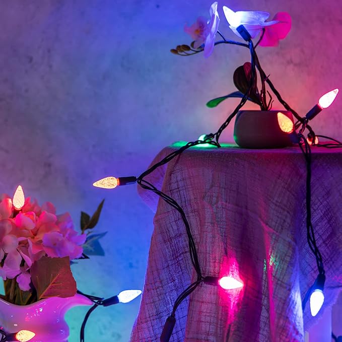 YULETIME Multicolor One-Piece C6 Strawberry Christmas Lights 140 Count 71 Feet, 2 Sets 70 LED 35.5 ft High Waterproof UL Certified String Light (Multicolor)