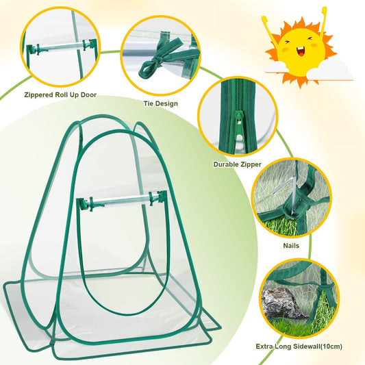 Pop Up Greenhouse Cover, Mini Greenhouse PVC Gardening Plant 4-Pack, Portable Small Green House for Indoor Outdoor, Sunshine Room Backyard Flow