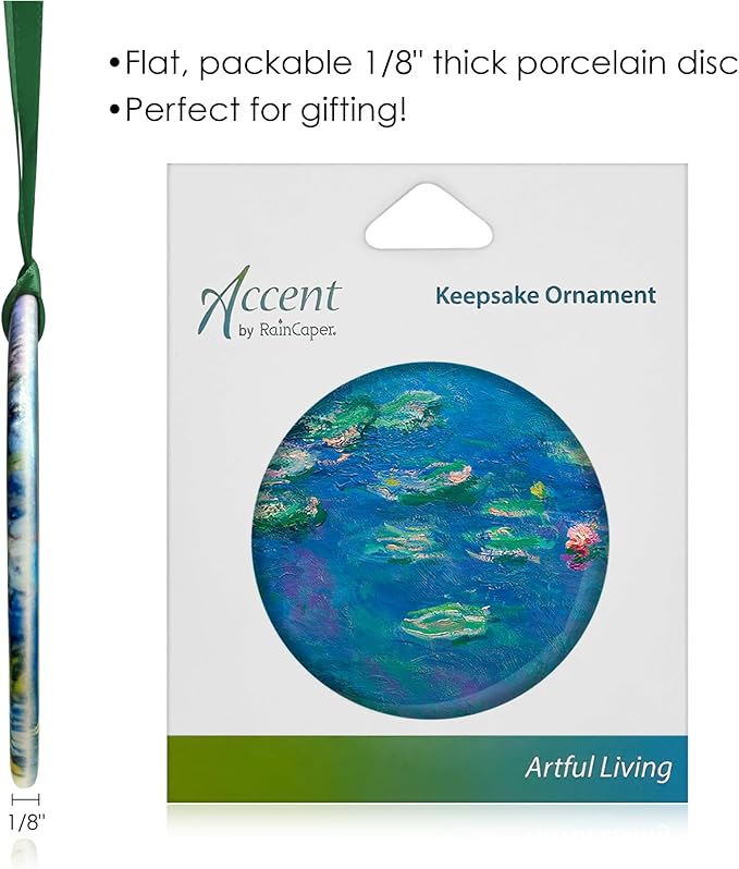 Christmas Tree Ornament, Porcelain Monet Water Lilies fine Art Keepsake Ornament by RainCaper