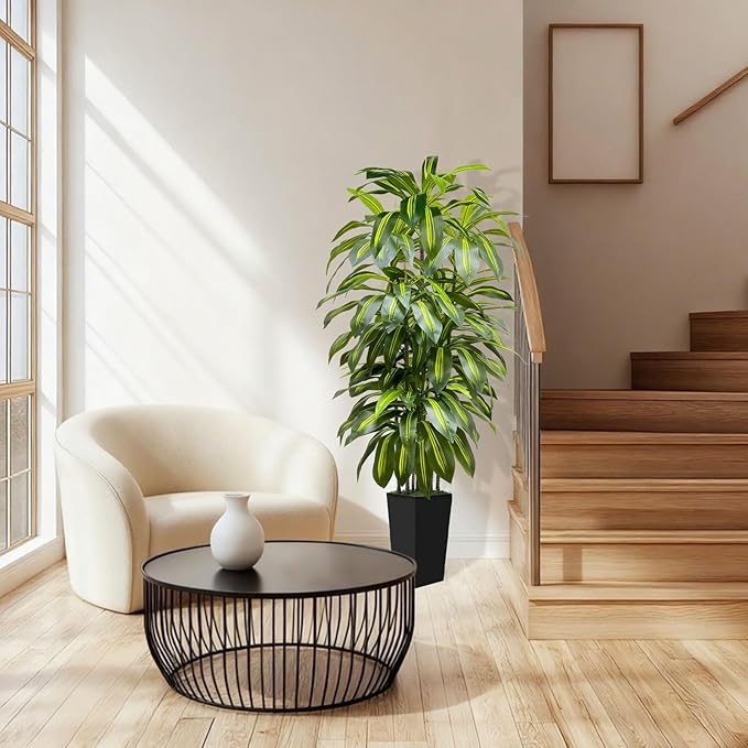 6FT Artificial Dracaena Tree Indoor Fake Tree Tall Plant with Black Planter Faux Plants Indoor Living Room Artificial Plants Indoor Decor Large Fake Plant