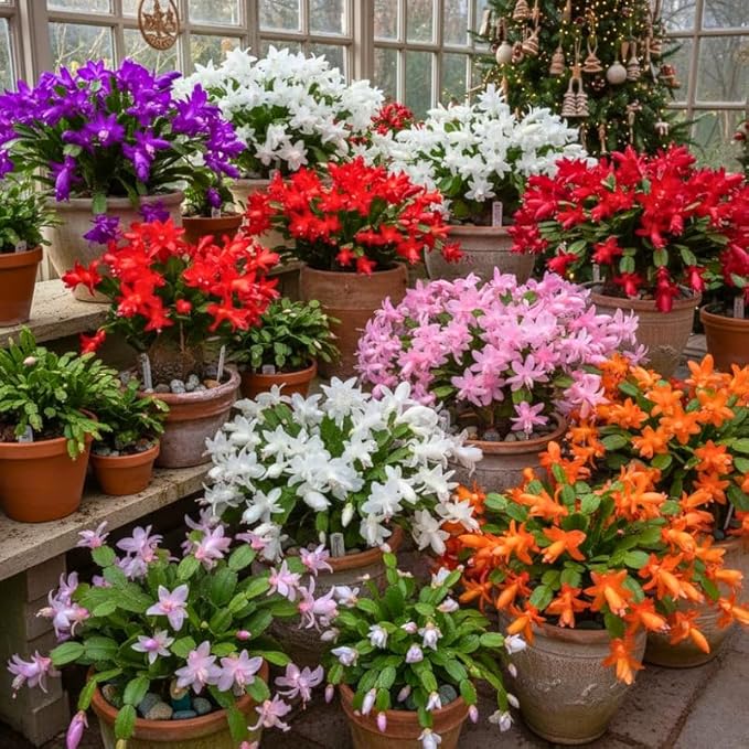 Orange Christmas Cactus Plants Live in 2 Inch Pot, Vibrant Christmas Cactus Blooms, Perennial Holiday Cactus Plant Flower Succulent Houseplant