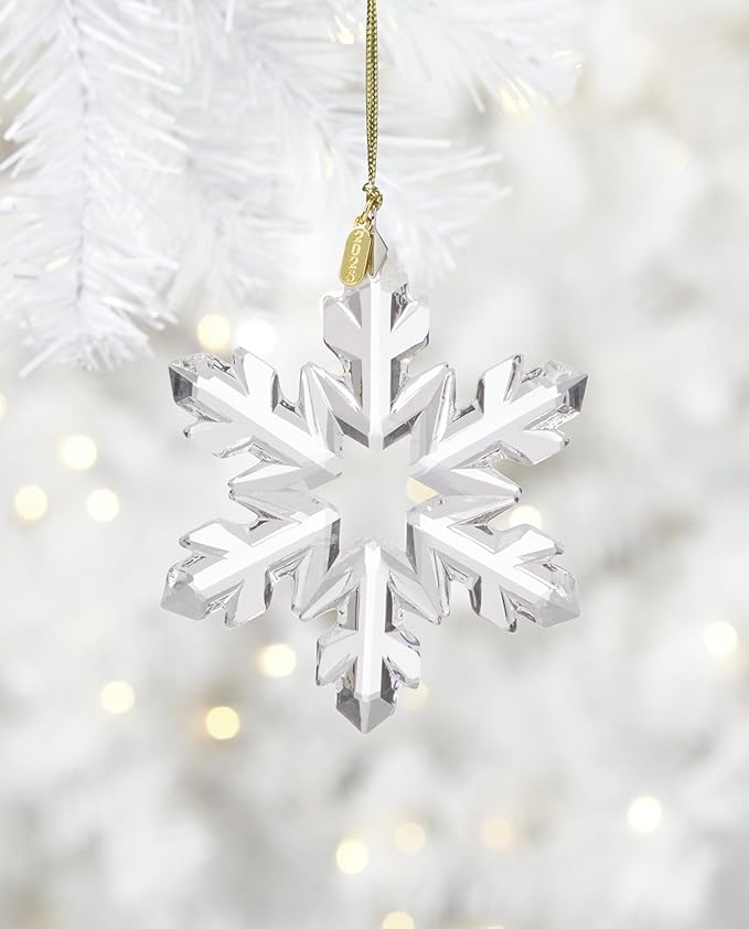 Lenox Ornaments, 2025 Optic Snowflake Ornament, Made of Glass, Gold Cord for Hanging, Snowflake Design for Christmas Tree Decorations, Winter Decoration, Christmas Decor (Silver, 1 Piece)