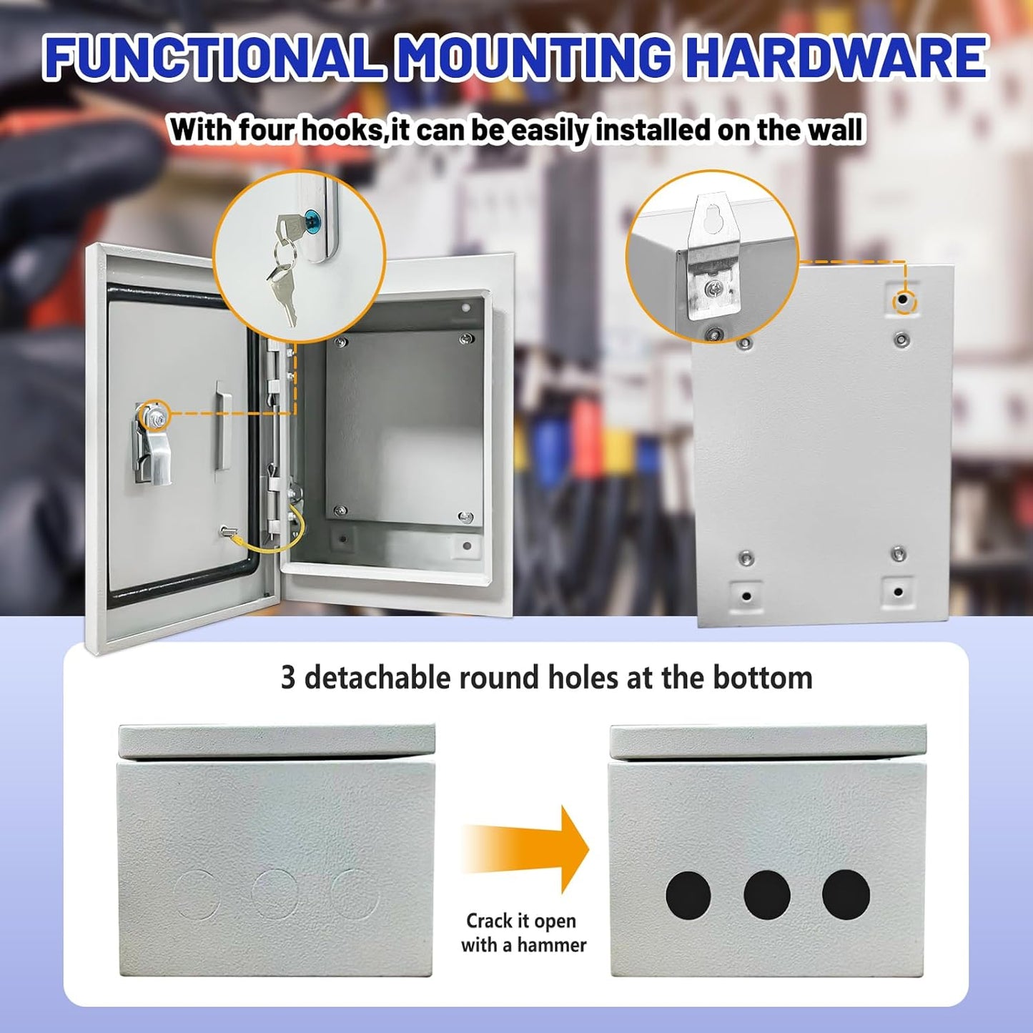 Outdoor Electrical Box 10 x 8 x 6''D NEMA 4X Enclosure Steel Box, Waterproof & Dustproof Outdoor/Indoor Lockable Electrical Junction Box, with Mounting Plate