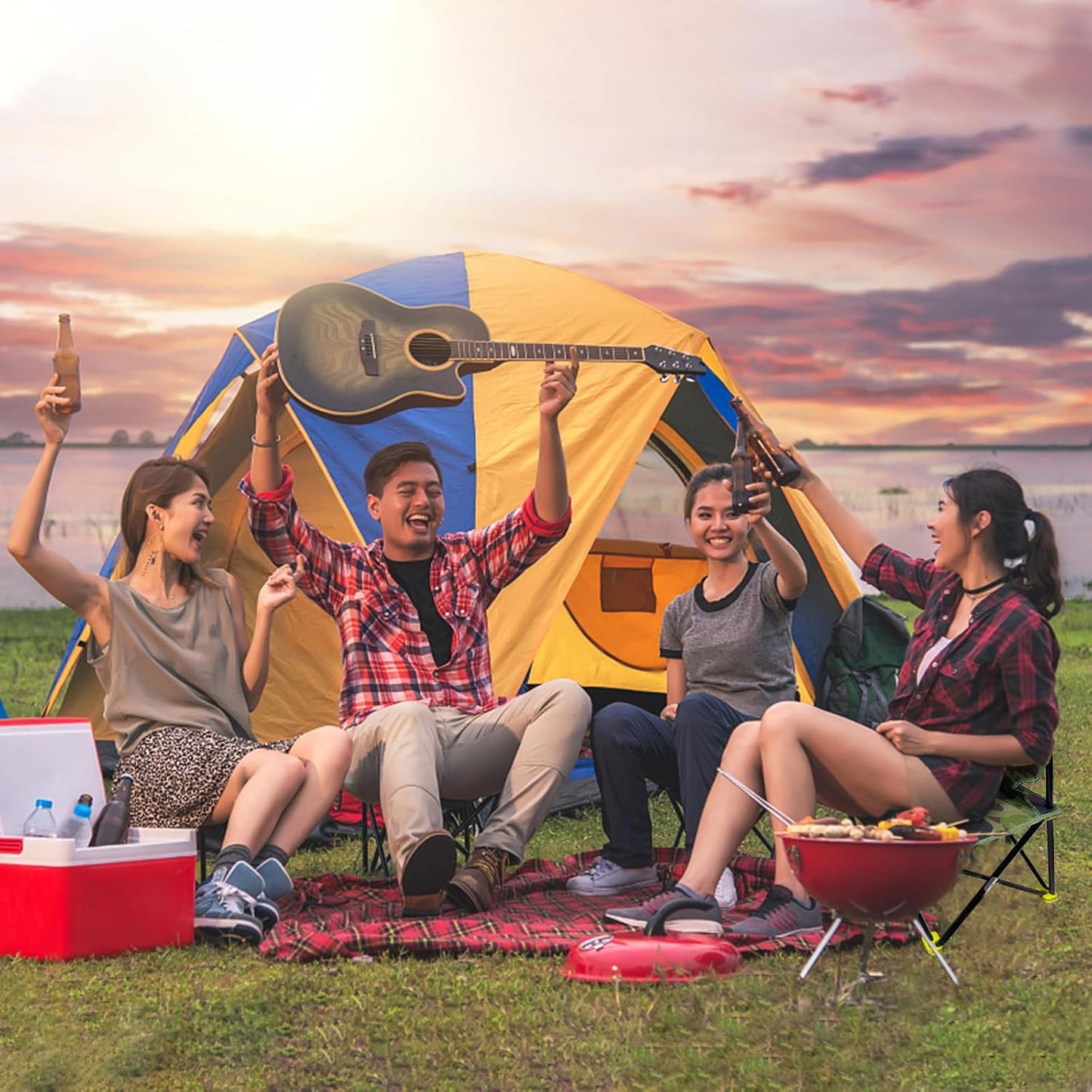 Mini Portable Folding Stool, Camping Fishing Stool for Adults Fishing Hiking Gardening and Beach with Carry Bag, Hold Up to 450lbs(Camouflage) (16.5" L x 16.5" W x 28.3" H)