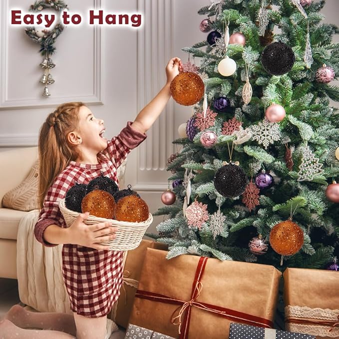 4" Large Christmas Balls Ornaments 6 Pcs Shatterproof Big Orange Christmas Ornaments for Tree Bulk Glitter Big Xmas Tree Ornament for Xmas Halloween Holiday Wedding Party Decoration