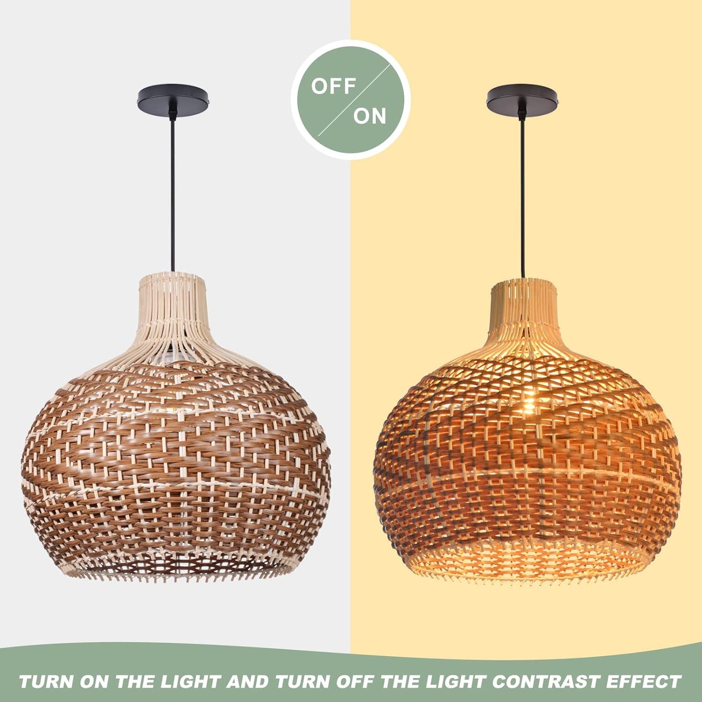 Arturesthome Rattan Pendant Lights, Wicker Chandelier Boho Basket Lighting Fixture, Natural Woven Hanging Lamp for Kitchen Island Sink Coffee