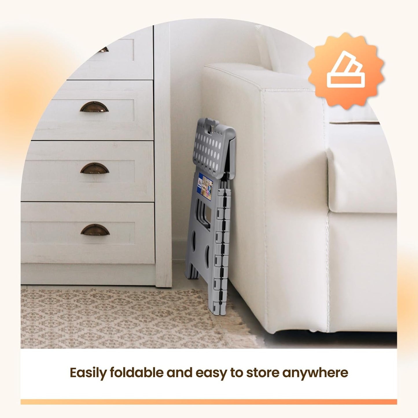 ACKO Folding Step Stool Foldable Stool 13 inch Plastic Stools for Kids and Adults Up to 300 lbs,Stepping Foot Stool with Portable Handle for Kitchen Closet Bedroom (Grey)