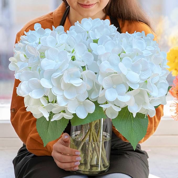 4PCS 23 inch Hydrangea Artificial Flowers,Large White Real Touch Hydrangeas,Fake Soft Hydrangeas with Leaves Stems - White