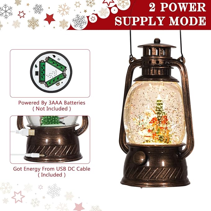 Christmas Decorations Indoor-Musical Snow Globe Christmas,Santa Christmass Tree Lighted Scene Snow Globes Lantern USB or Battery Powered,Christmass Decorations Decor for Home