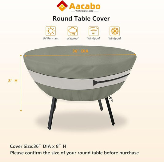 Round Patio Table Cover,Suitable for 36 Inch Diameter Patio Round Table,Waterproof Heavy Duty Round Outdoor Coffee Table Cover,Grey Green