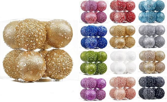 8CT Christmas Ball Ornaments, Gold Christmas Ball Decorations Shatterproof Plastic Hanging Pearl Balls for Holiday Party(90mm/3.54")