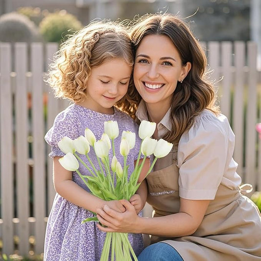 15 Pcs White Tulips Artificial Flowers Faux Tulips Real Touch Latex Fake Flower Bouquet for Spring Wedding Home Décor Centerpiece Arrangements