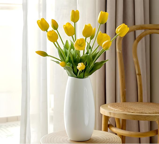 15 pcs Yellow Tulips Artificial Flowers Faux Tulips Real Touch Latex Fake Flower Bouquet for Spring Wedding Home Décor Centerpiece Arrangements