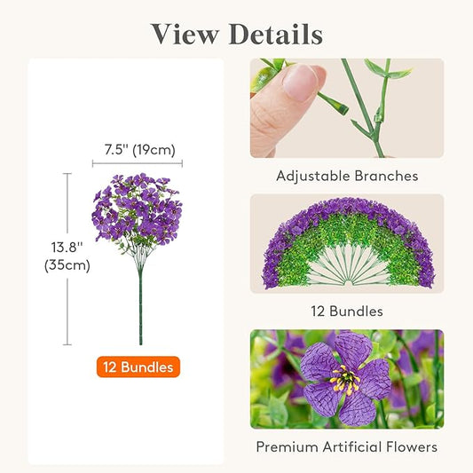 Lifewit Artificial Flowers for Outdoor Indoor, 12 Bundles Plastic Fake Flowers Daisy with Eucalyptus Leaves for Home Garden Decor, Porch, Window Box(Purple)