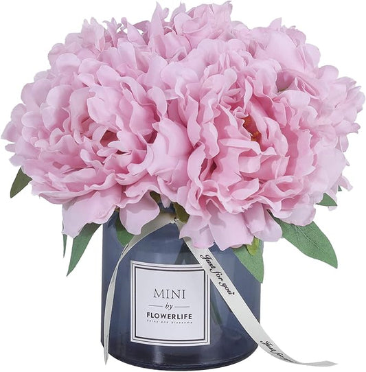 Artificial Hydrangea and Glass vase, Ins Style Artificial Flower Glass Bottle Set, Suitable for Living Room, Dining Table, Office, Wedding, Hotel Banquet and Other Home Decoration. (Purple Pink)