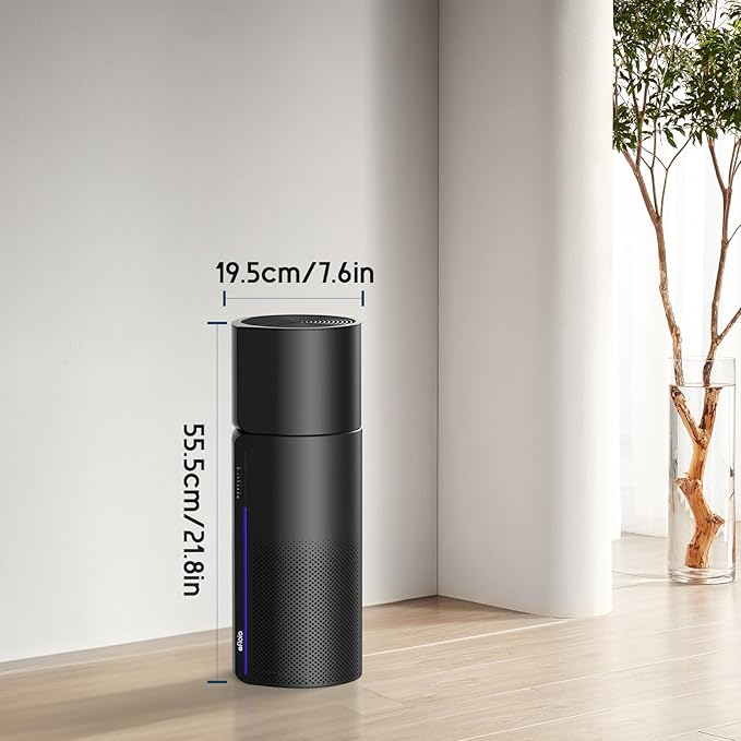 Afloia Air Purifier with Humidifier Combo, 2 in 1 3-Stage Filters for Bedroom Pets Hair Smoker Odors, Evaporative Humidifier, Auto Shut Off, Quiet Air Cleaner with Seven Color Light, Black