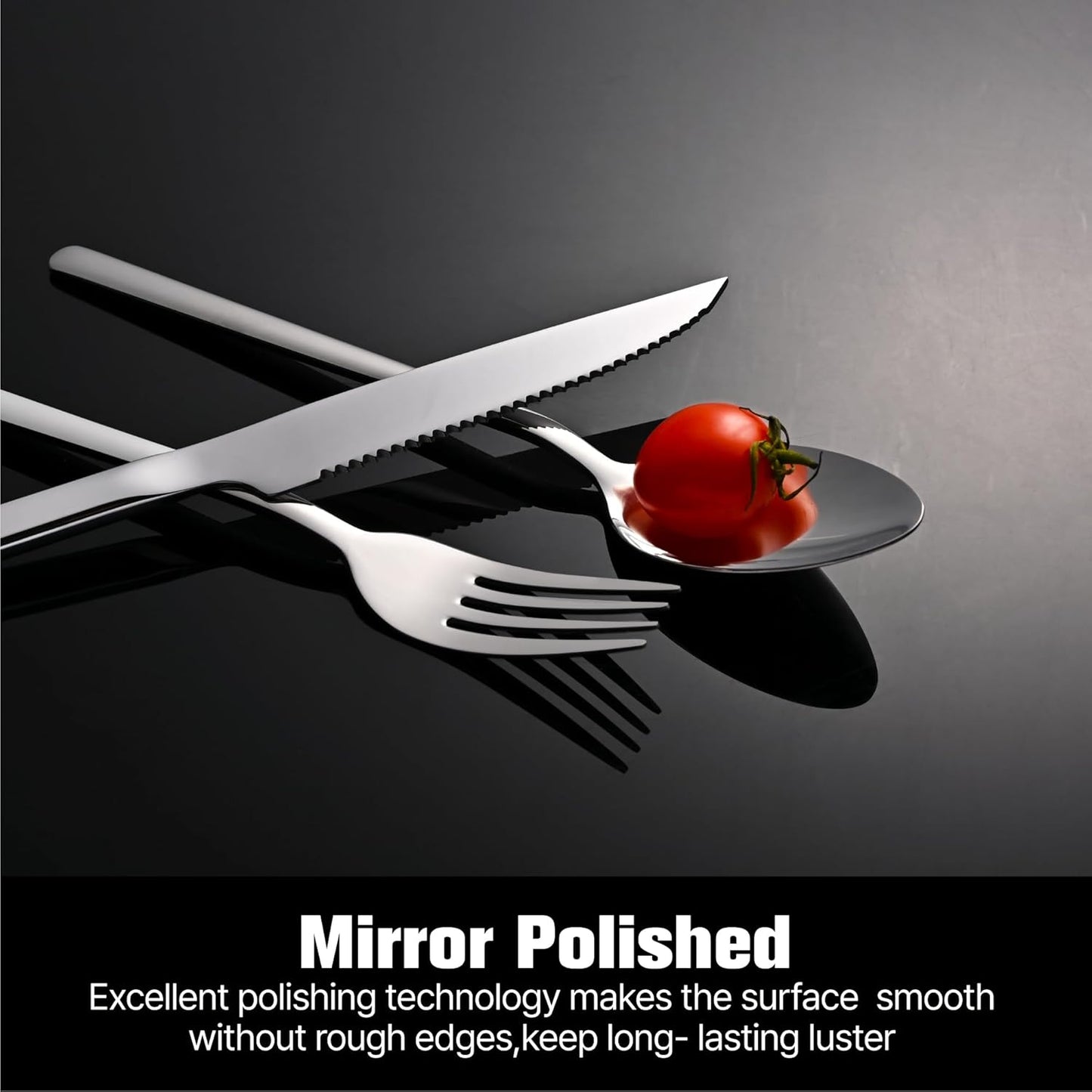 KINGSTONE 48-Piece Silverware Set with Steak Knives, Flatware Set for 8, Stainless Steel Tableware Cutlery Set for Home Restaurant, Mirror Finish,Modern Design