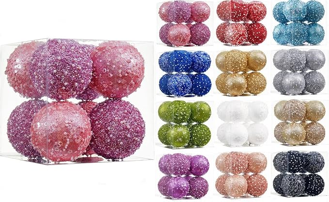 8CT Christmas Ball Ornaments, Pink Christmas Ball Decorations Shatterproof Plastic Hanging Pearl Balls for Holiday Party(90mm/3.54")