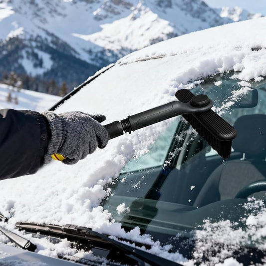 Ice Scraper and Snow Brush for Car, Lightweight 7" Brush Head & 33.5" Extendable Handle for Quick Windshield and Window Cleaning on SUV, Truck, Auto(Red)