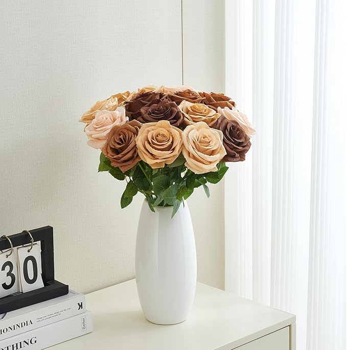 15pcs Fake Roses Artificial Silk Flowers Faux Rose Flower Long Stems Bouquet for Arrangement Wedding Centerpiece Party Home Kitchen Decor