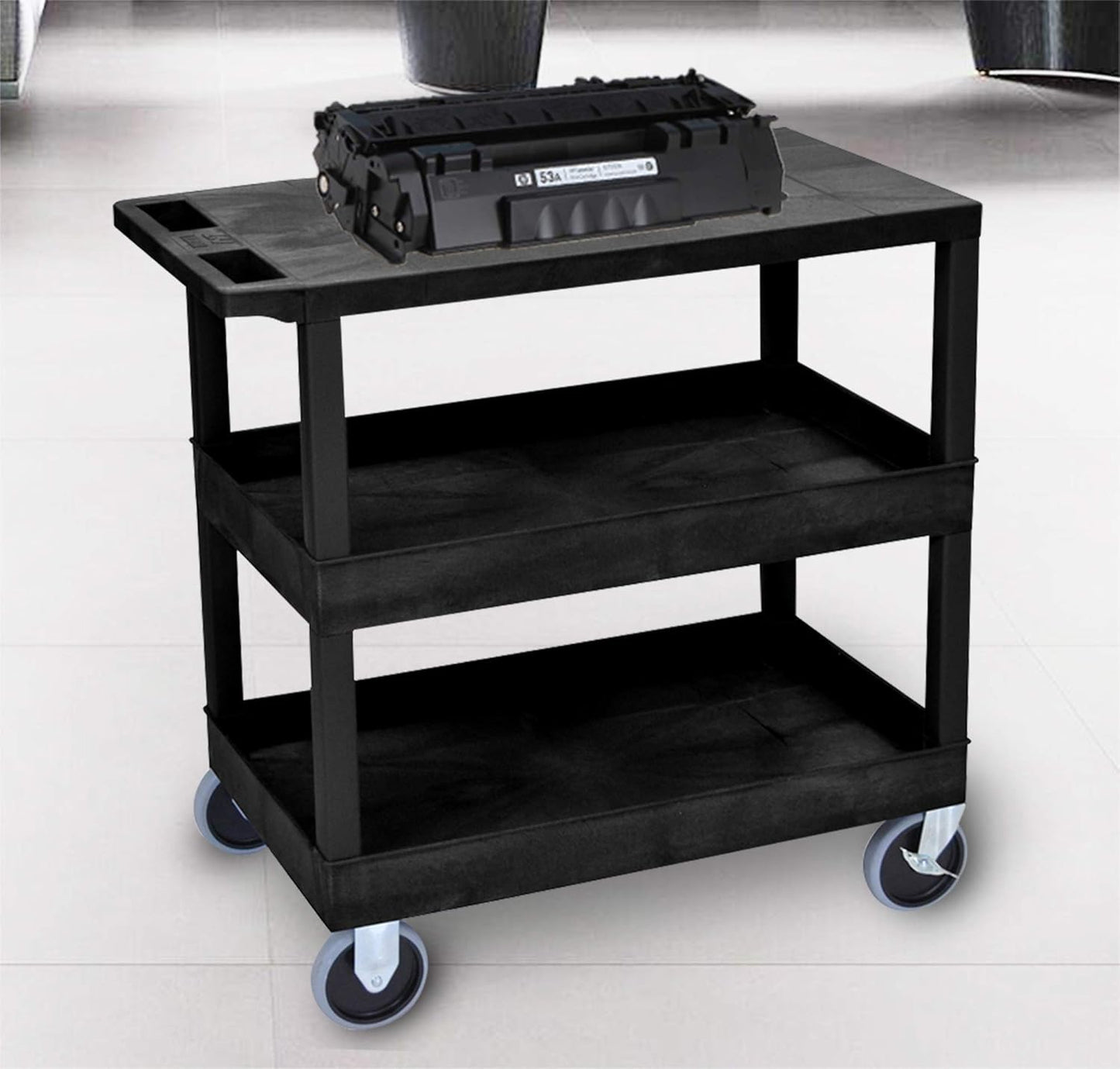 LUXOR EC211HD-B 32" x 18" Cart - Two Tub/One Flat Shelves