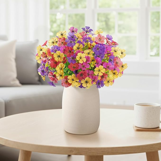 Lifewit Artificial Flowers for Outdoor Indoor, 24 Bundles Plastic Fake Flowers Daisy with Eucalyptus Leaves for Home Garden Decor, Porch, Window Box(Mix for Fuchsia Purple Yellow Red)