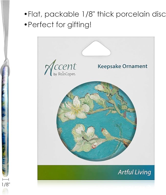 Christmas Tree Ornament, Porcelain Van Gogh Almond Blossom fine Art Keepsake Ornament by RainCaper