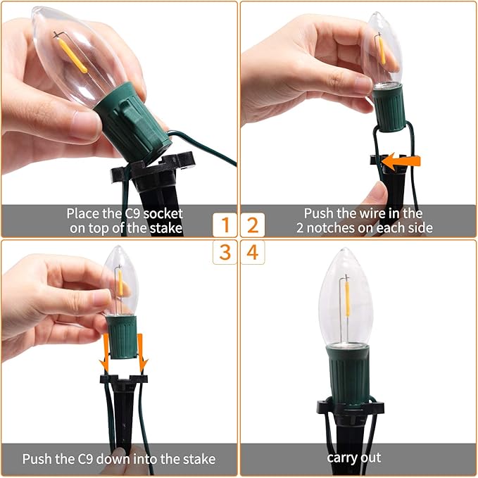 Brightown C9 Christmas Lights Outdoor, 4 Packs Total 103 Ft Christmas Pathway Lights with 80 LED Bulbs and Stakes, Connectable Outdoor Christmas Decorations Yard Walkway Sidewalk Holiday, Warm White