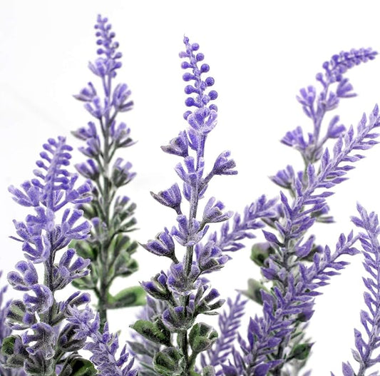 DILATATA Lavender Flowers Artificial Decor in Cement Pot - Faux Plants for Rustic Home, Bathroom, Table Centerpieces, Wedding Decor - Purple Potted Lavender Flower