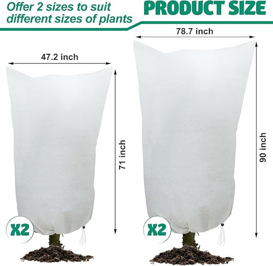 2 Packs Large Plant Covers Freeze Protection 47"W x 71"H Frost Protection Blankets with Zipper Drawstring Freeze Protections Plant Covers for Outdoor Shrubs Palm Citrus Trees Potted Plants in Winter