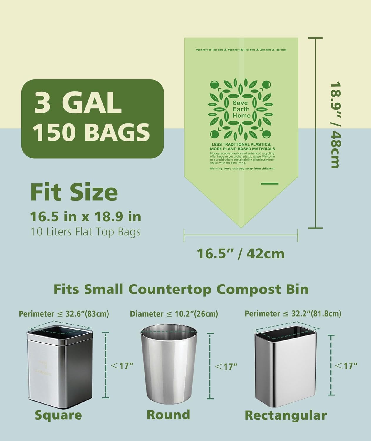 AYOTEE 150 Count Compostable Trash Bags 3 Gallon Trash Bag, Small Compost Bags for Countertop Bin, Unscented Biodegradable Compost Bag 3 Gallon Compostable Food Scrap Liner fit 11.36 Liter