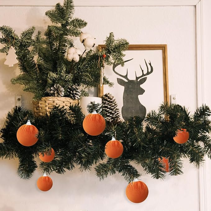 Gresorth Halloween Fabric Wrapped Ball Set Velvet Hanging Handmade Adornment Foam Shatterproof Decoration Engagement Party Orange 10pcs