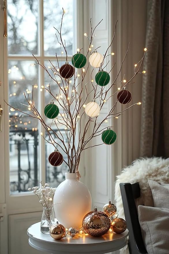 24PCS Velvet Christmas Ball Ornaments Set, 2.36" Shatterproof Baubles for Christmas Tree Decorations, Gold-Lined Hanging Baubles with Velvet Finish for Thanksgiving Holiday Party Décor, Multicolour