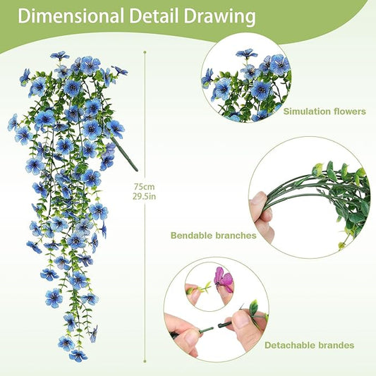 Artificial Hanging Flowers for Outdoors Faux Plants for Spring Summer Decoration,6 Bundles UV Resistant Realistic Silk Flowers Indoor Outside Garden Porch Patio Balcony Yard Farmhouse