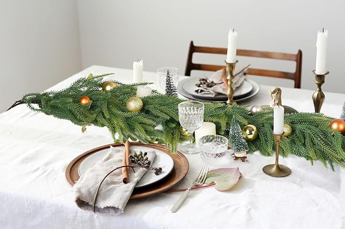 Christmas Norfolk Pine Garland, Realistic Spruce Greenery Garland, Cedar Garland for Holiday Mantel Fireplace Table Christmas Decor (Pine Garland)