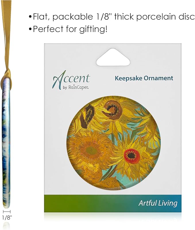 Christmas Tree Ornament, Porcelain Van Gogh Sunflowers fine Art Keepsake Ornament by RainCaper