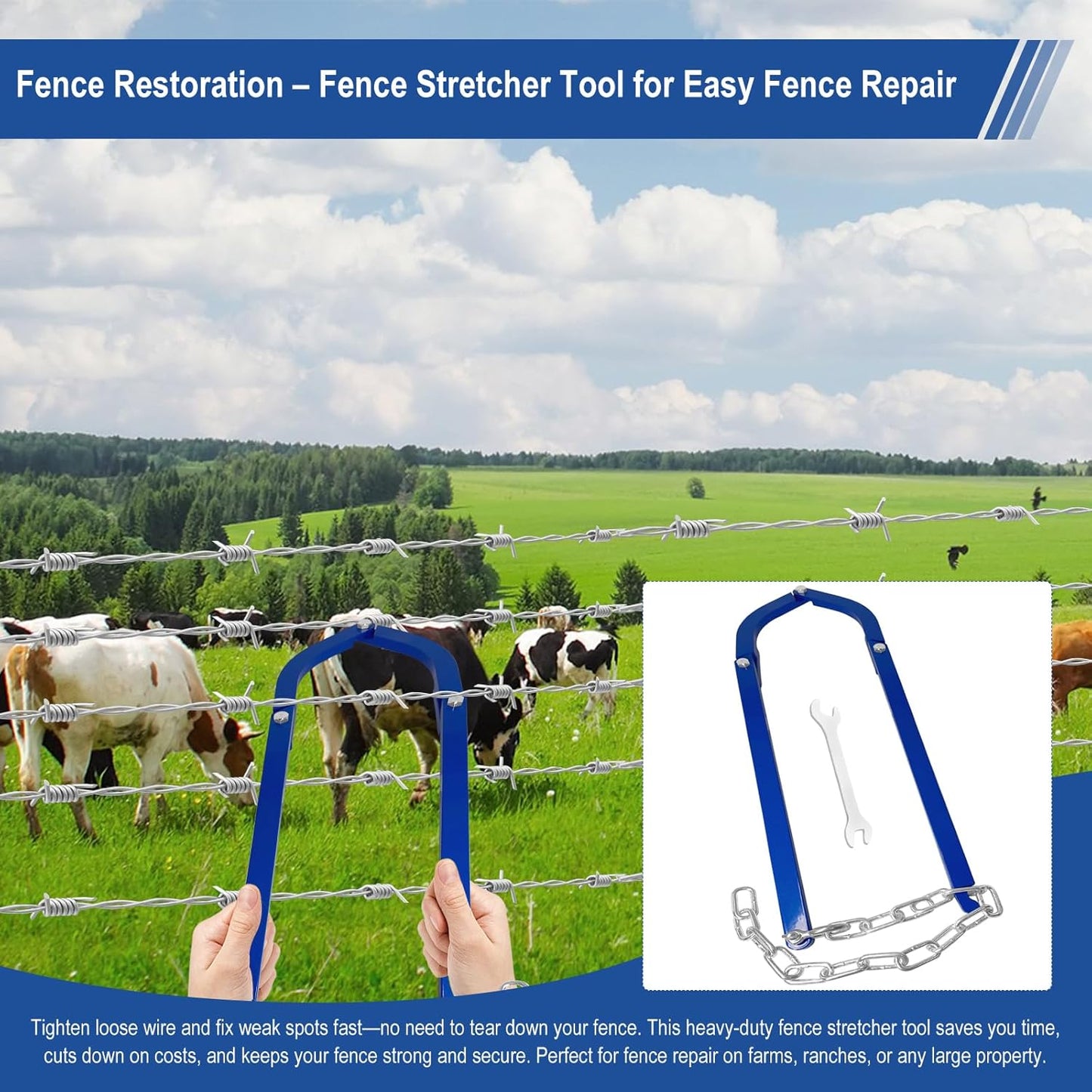 Updated Heavy Duty Fence Repair Tool, Fence Stretcher Tool for Tightening and Restoring Barbed Wire, Electric Fence, Horse Fence, Mesh Fencing, Fence Stretcher-Fence Repair for Ranch,Farm, Garden Use.