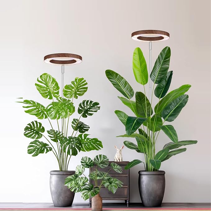 yadoker Plant Grow Light, LED Growing Light Full Spectrum for Indoor Plants,Aluminum Walnut Wood Grain Plant Lights,Height Adjustable, Automatic Timer, 5V Low Safe Voltage,Idea for Large Plant Light,