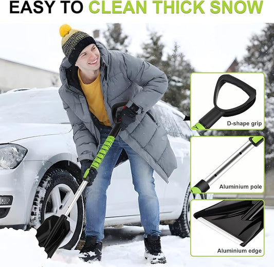 YOUGFIN 4 in 1 Ice Scraper & Snow Brush & Snow Shovel for Home Car, 43" Extendable Window Ice Removal with Squeegee for Windshield, Heavy Duty Snow Cleaner with Foam Grip & 180° Rotating Head for Auto
