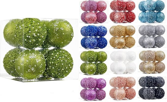 8CT Christmas Ball Ornaments, Green Christmas Ball Decorations Shatterproof Plastic Hanging Pearl Balls for Holiday Party(90mm/3.54")