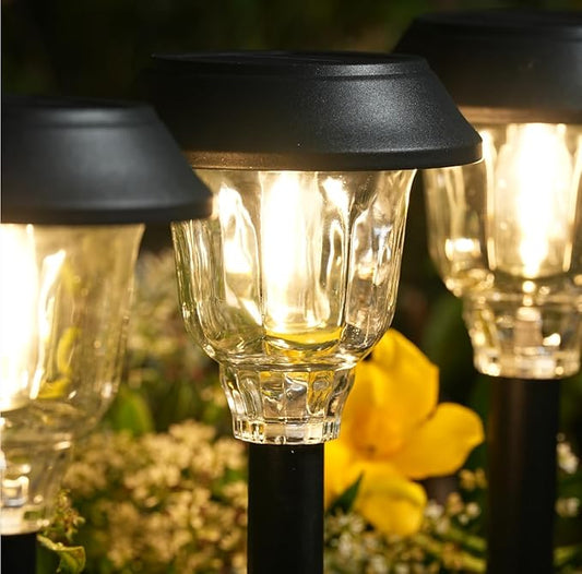 Solar Lights Outdoor Waterproof, 6 Pack Metal Glass Solar Pathway Lights Outdoor, Bright LED Outdoor Solar Lights for Yard Garden Path Walkway