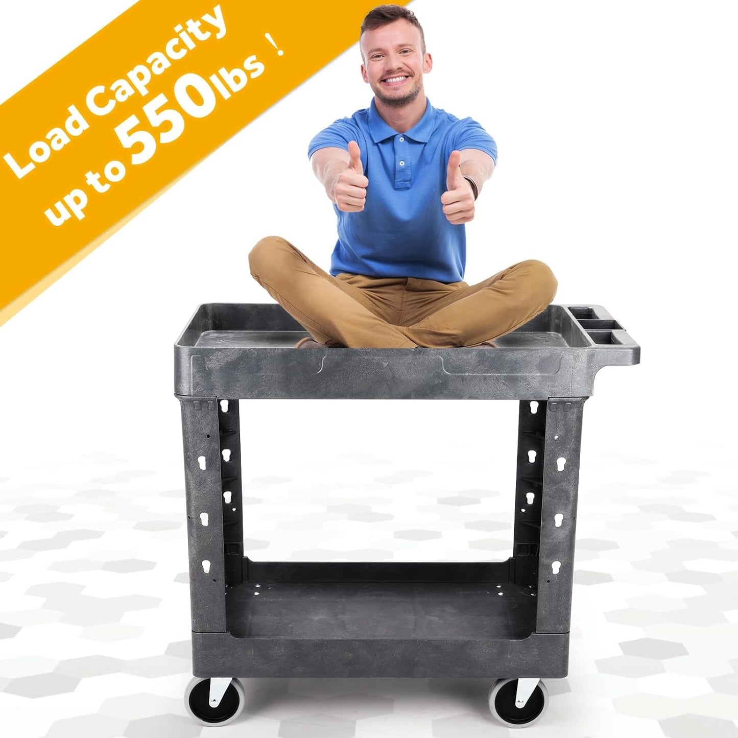 ELAFROS 2024 Model Heavy Duty Utility Cart 34x17 Inch, 2 Tier Rolling Service Cart with Deep Shelves, 550 lbs Capacity – Random Color Black or Gray, Clearance Work Cart